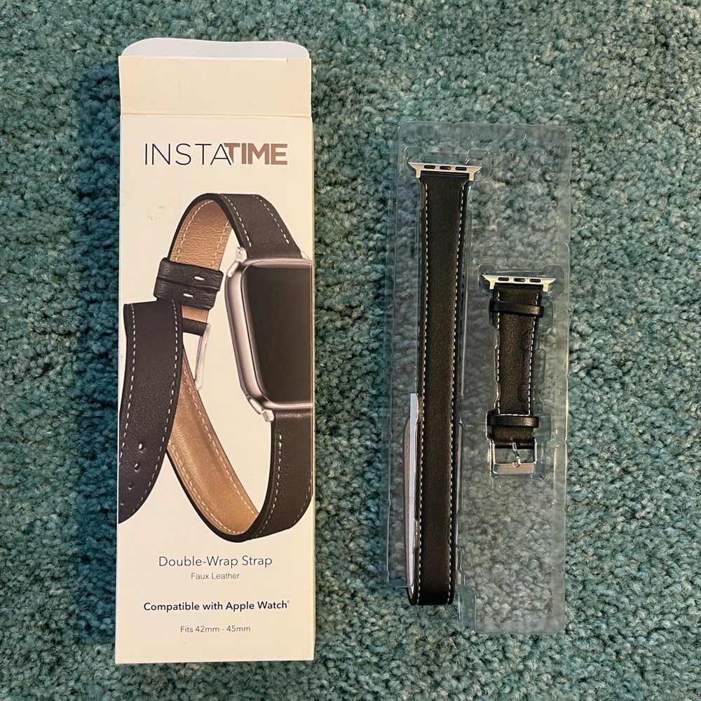 Black Faux Leather Wrap Apple Watch Band